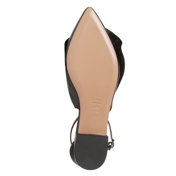 Lewitt Italy Alessia Ruffle Point Toe Ankle Strap Black Leather Flats 35 5 - Picture 13 of 16